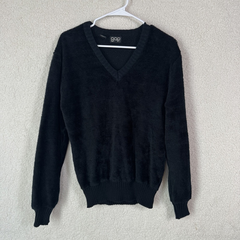 Vintage Gap Sweater Mens Medium Black V Neck 100% Acrylic Pullover Korea 90s